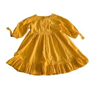 Honey Bean Girls Yellow Long Sleeve Ruffle Dress with Tie Cuffs Size 6